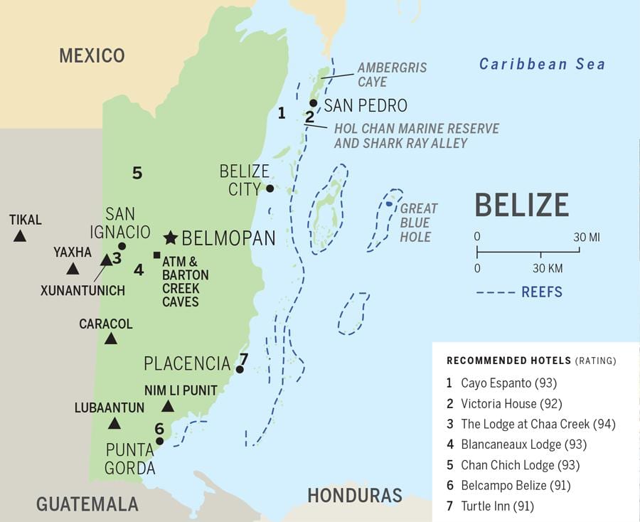 Karta Belize plaže