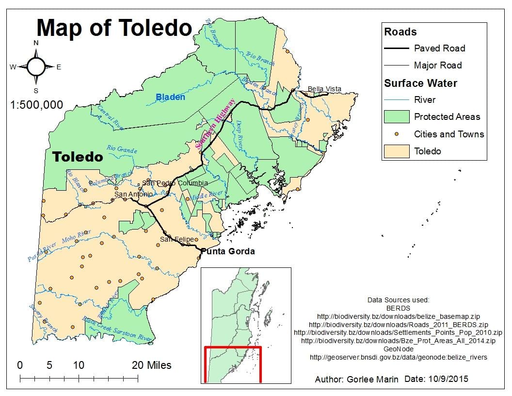 karta Toledo okrug Belize