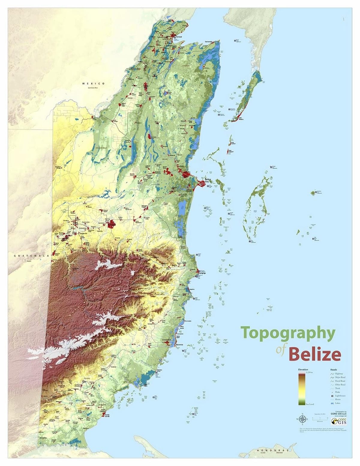 Karta topografski Belize