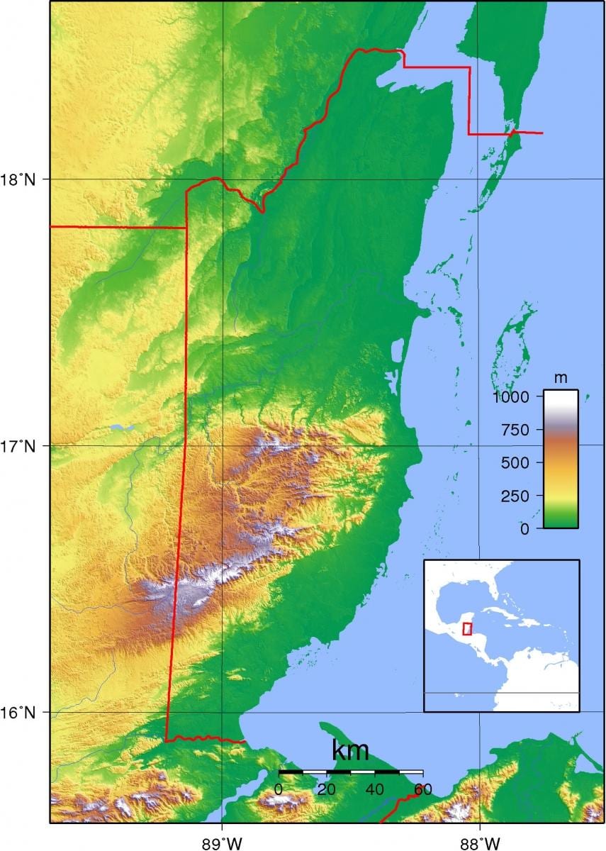 Karta visine Belize 