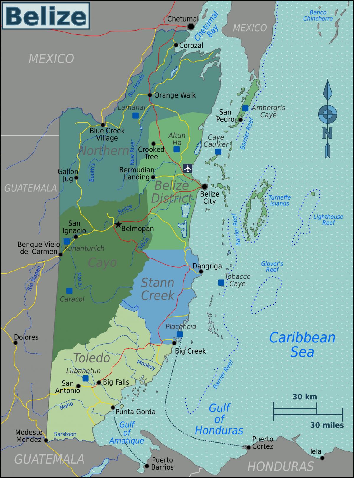 Belize: Međunarodna zračna luka karti